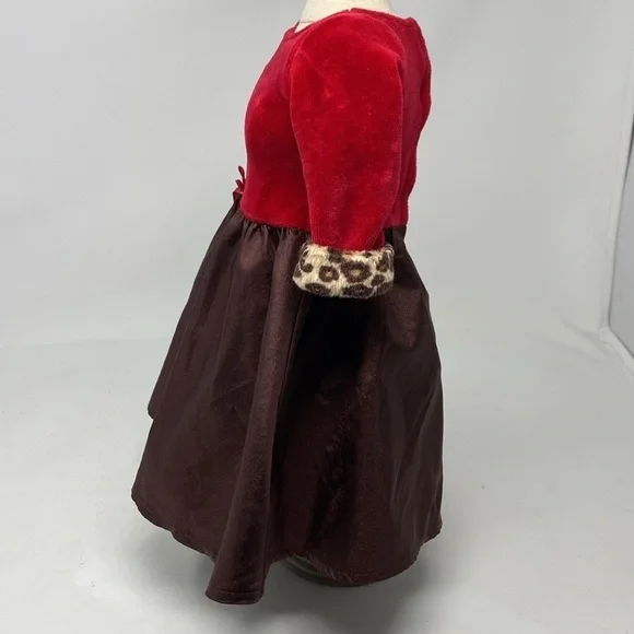 American Girl Chocolate Cherry Party Dress Gown Leopard Trim - Picture 4 of 13